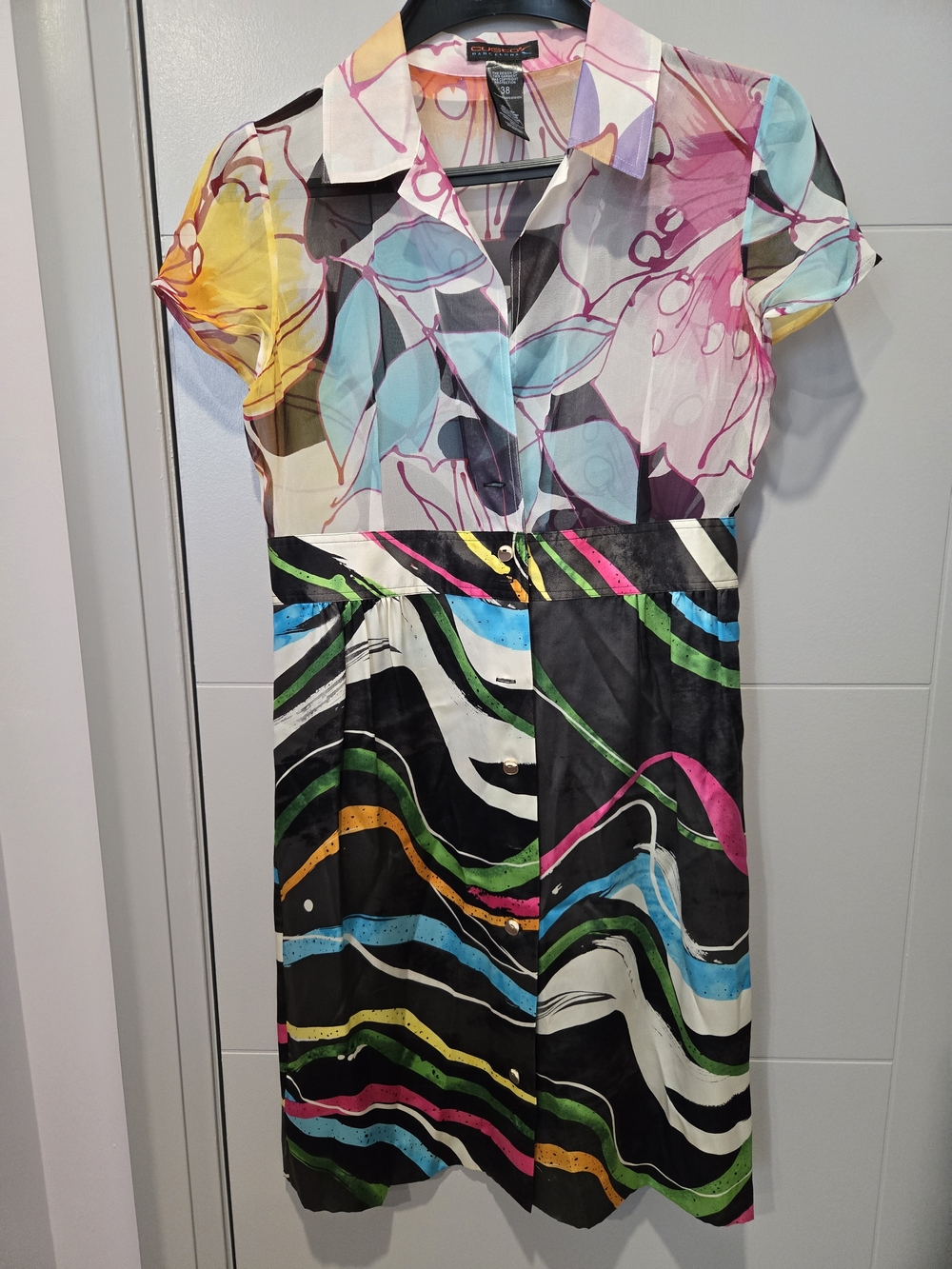 Custo Barcelona Multicolor Floral & Wave Print Shirt Dress - Pink/Blue/Black